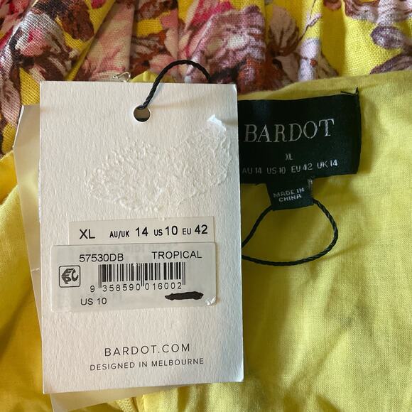 Yellow Floral Print Sleeveless A-Line Midi Dress Size 10 BARDOT Colorful Linen - Picture 8 of 12